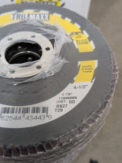Tru-Maxx Flap Disc: 4-1/2" Dia, 7/8" Hole, ZA, Type 29 Box of 10 66254443443