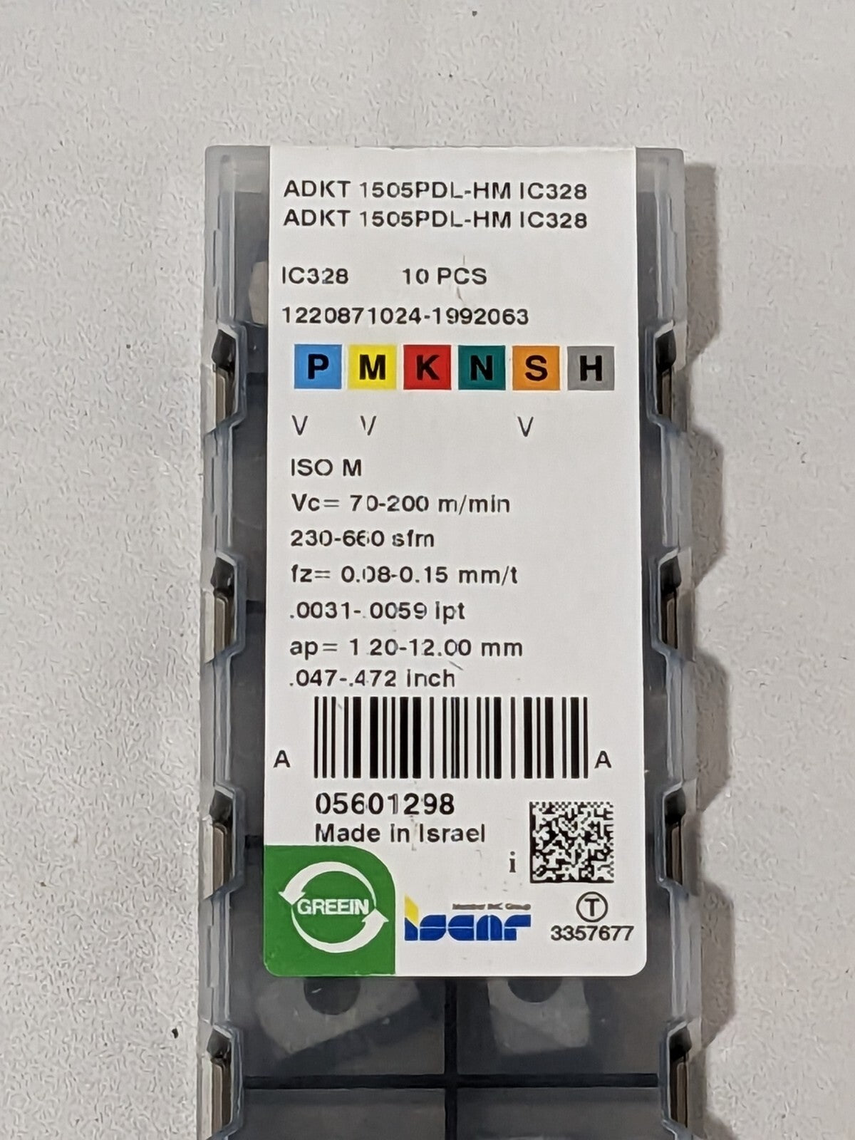 ISCAR Solid Carbide Milling Insert: ANSI ADKT 1505PDL-HM IC328 Qty 10 5601298