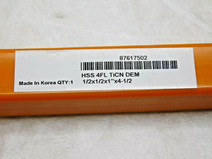 Hertel Square End Mill HSS RH Double End 1/2"x1"x1/2"x4-1/2" 4FL TiCN  87617502