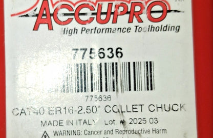 Accupro ER16 Collet Chuck Through Coolant 775636