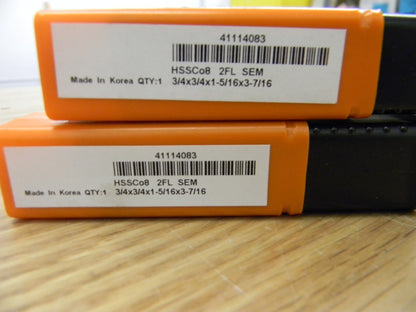 HERTEL Cobalt Sq End Mill 3/4, 1-5/16 LOC 3/4 Shk Dia 3-7/16 OAL 2 FL Qty 2