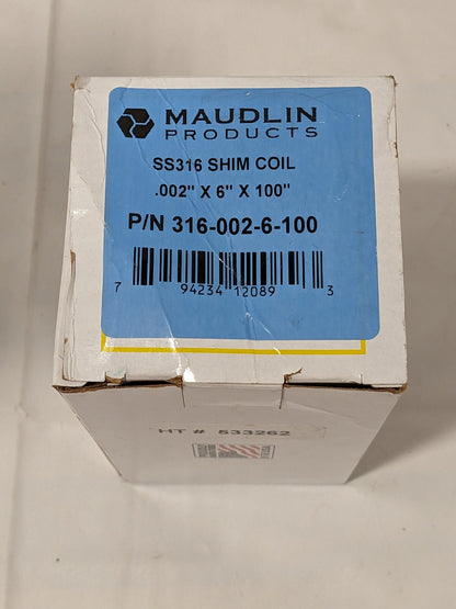 Maudlin Shim Coil .002" x 6" x 100" SS 316 002-6-100