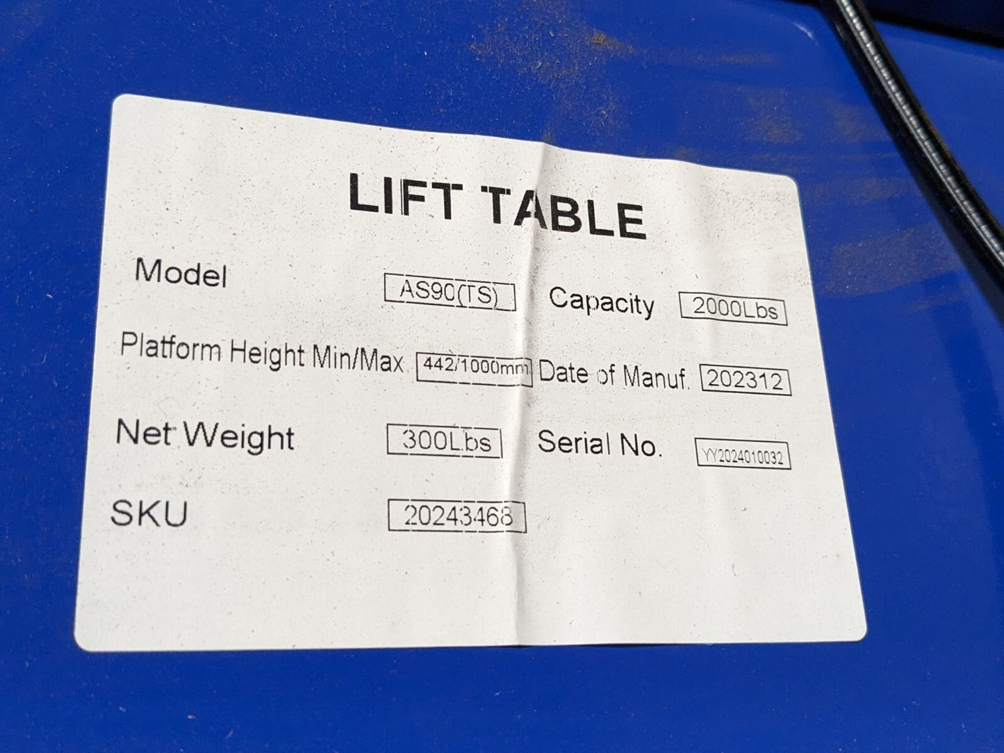 Pro Source Hydraulic Scissor Lift Cart 2000 lb Cap. 40" x 20" Platform AS90