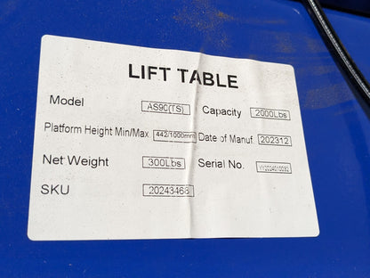 Pro Source Hydraulic Scissor Lift Cart 2000 lb Cap. 40" x 20" Platform AS90
