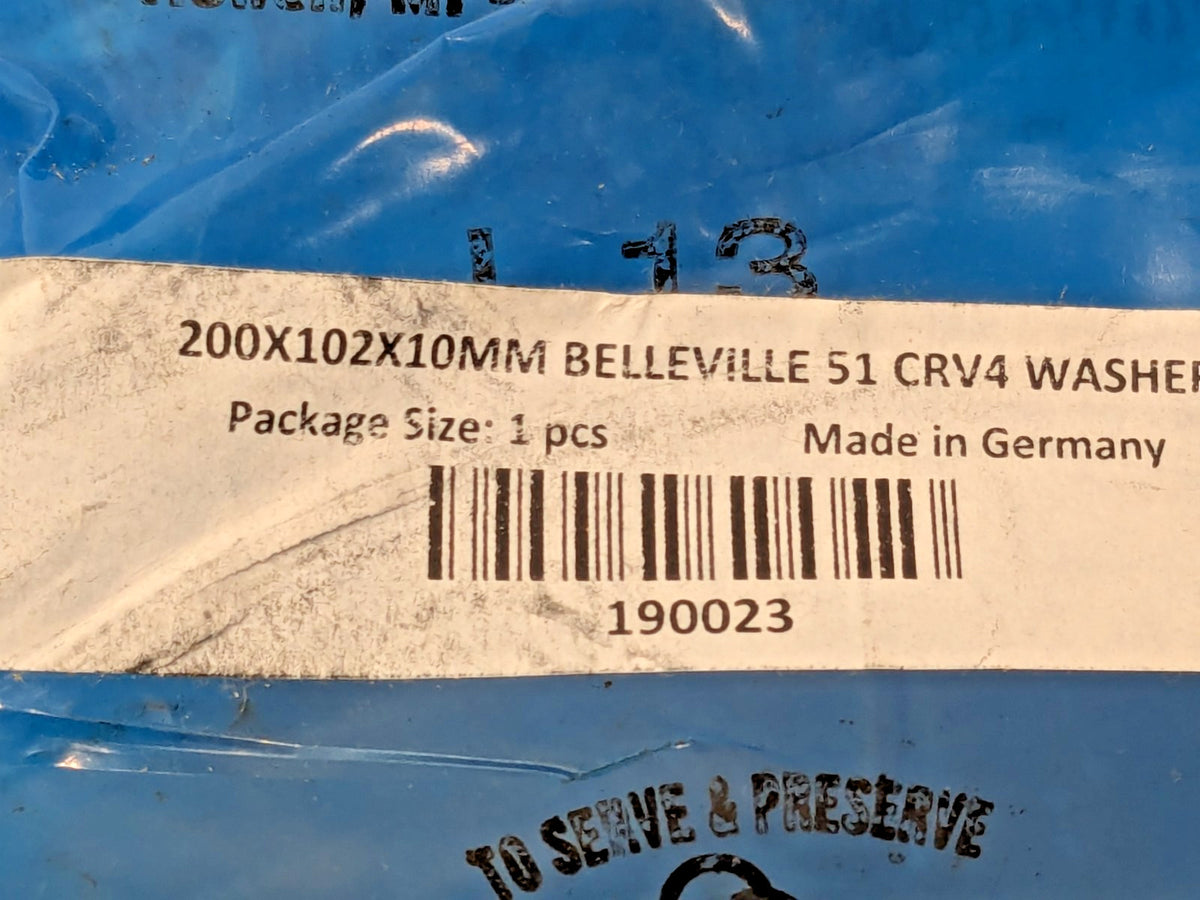 Mubea Belleville Disc Spring 51CrV4 102 mm ID X 15.6 mm OAH X 200 mm OD 190023