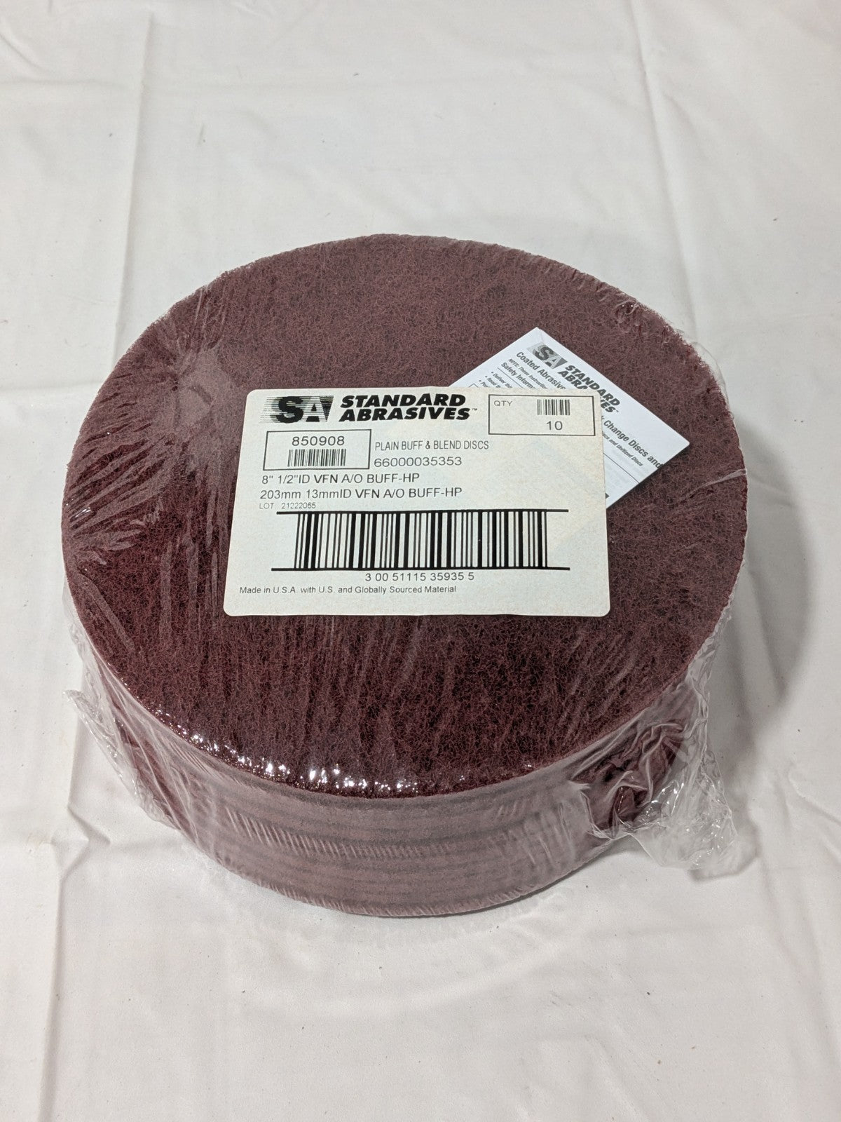 SA Deburring Disc: 8" Dia, 1/2" Hole, Very Fine Grade Qty 10 7000122064