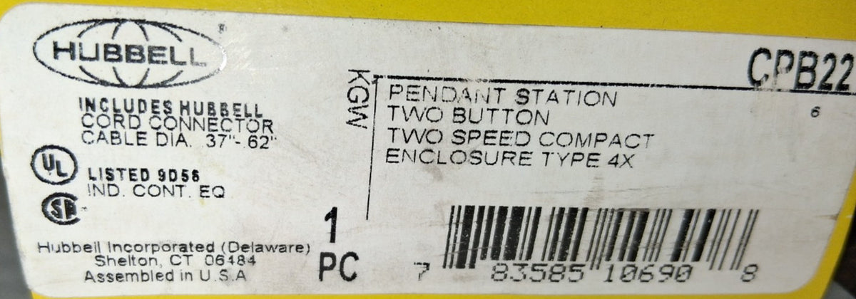 Hubbell Wiring Device-Kellems Pendant Control Station Momentary 2NO CPB22