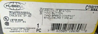 Hubbell Wiring Device-Kellems Pendant Control Station Momentary 2NO CPB22