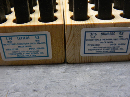 Young Bros Industrial Strength  Letter and number set 3/16 05278 & 05098