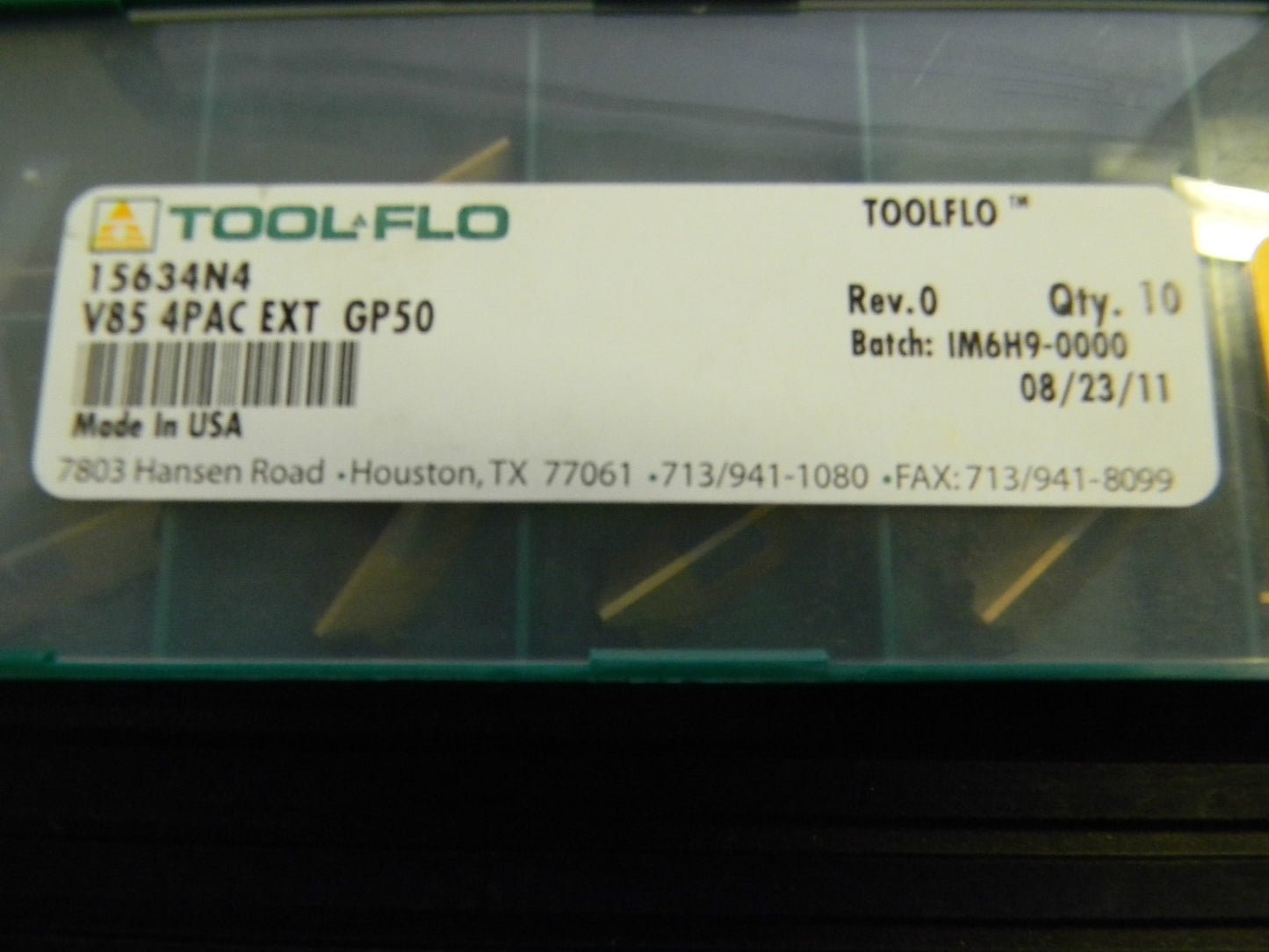Tool-Flo Carbide Threading Insert V85 4PAC EXT Grade GP50 QTY 10 15634N4