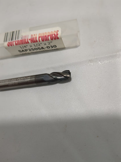 SUPERMILL Corner Radius End Mill: 1/4" Dia SOLID carbide SAP250SA-030