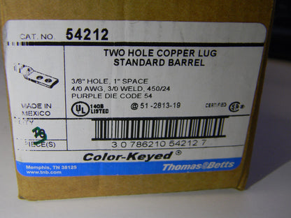 Thomas & Betts 4/0 AWG Noninsulated Crimp Rectangle Ring Terminal QTY 3  54212