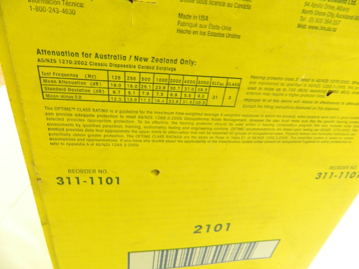 3M Earplug: 29dB, Foam, Barrel, Roll Down, Corded Qty 200 311-1101