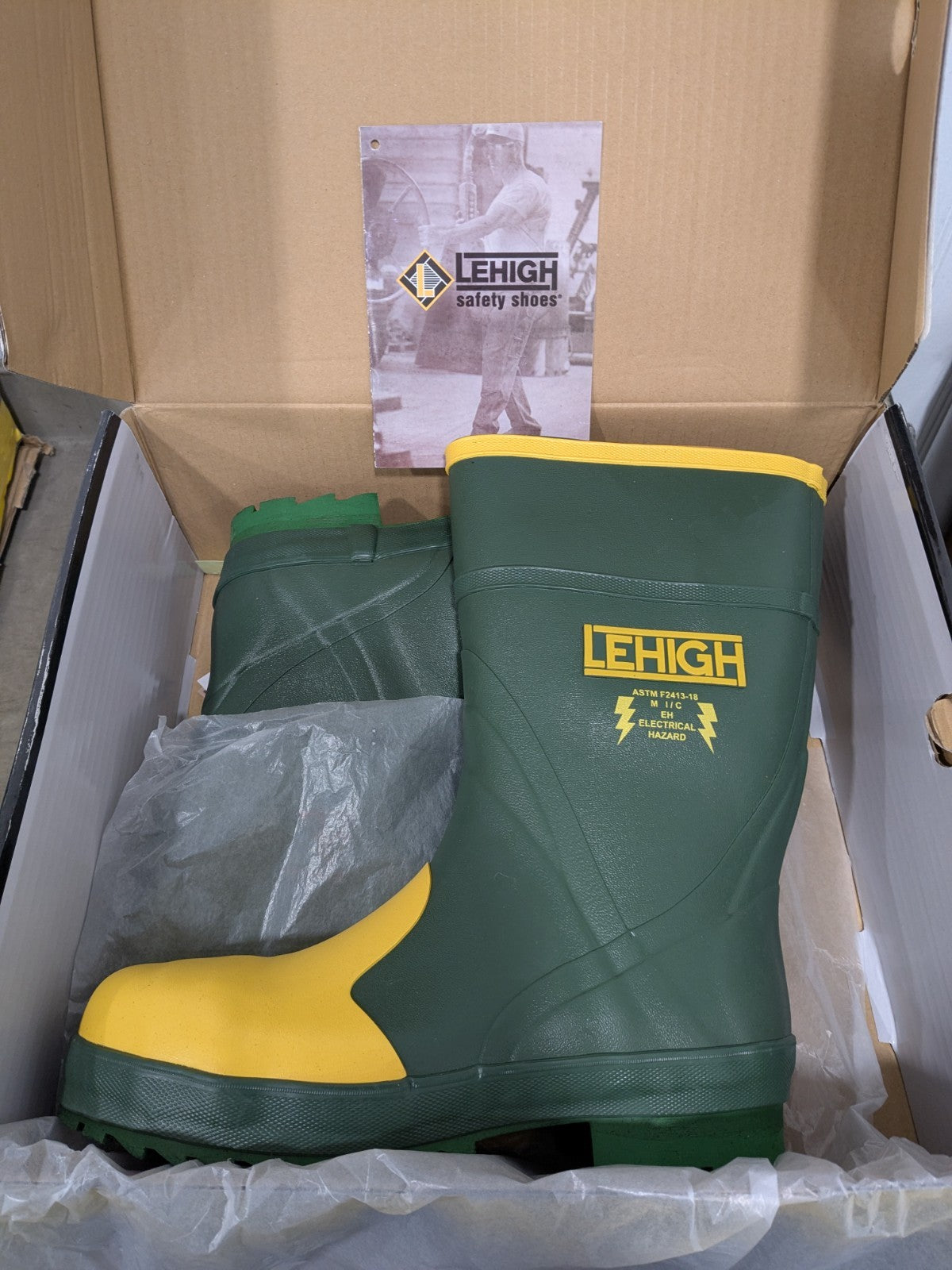 LEHIGH SAFETY SHOES STEEL TOE DIELECTRIC WATERPROOF RUBBER BOOT Size 8 3149