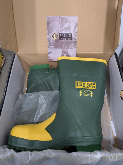 LEHIGH SAFETY SHOES STEEL TOE DIELECTRIC WATERPROOF RUBBER BOOT Size 8 3149