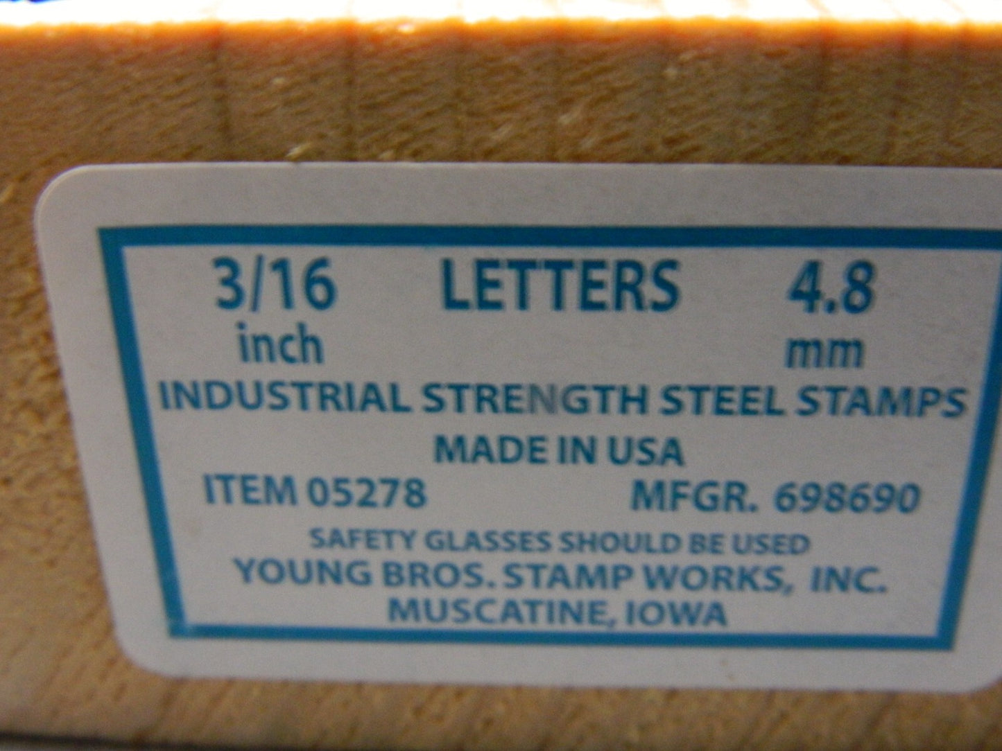 Young Bros Industrial Strength  Letter and number set 3/16 05278 & 05098