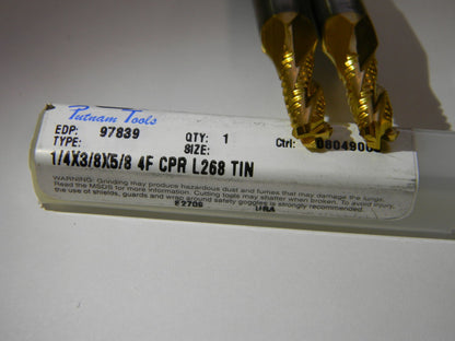 Putnam Tools Single Roughing End Mill 1/4" x 3/8" x 5/8 4FL TiN #9783
