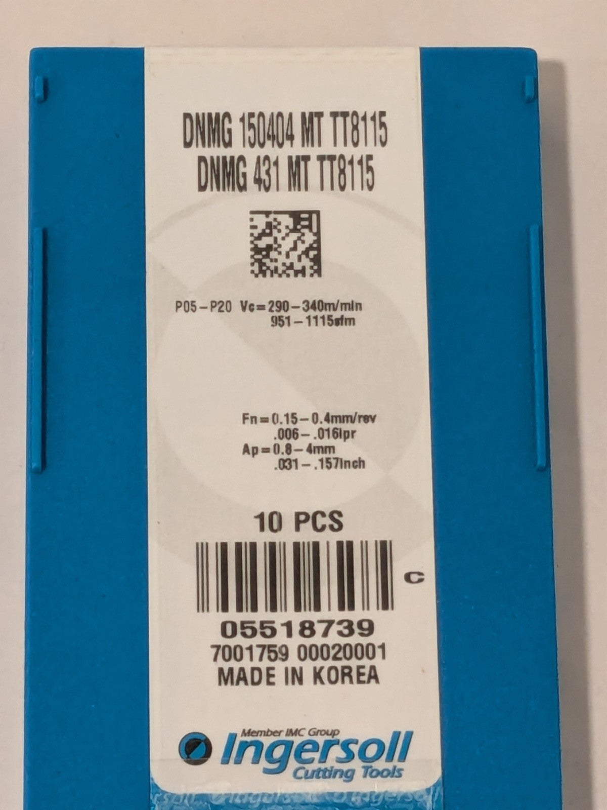 Ingersoll Carbide Milling Insert DNMG431MTTT8115 Qty 10 5518739