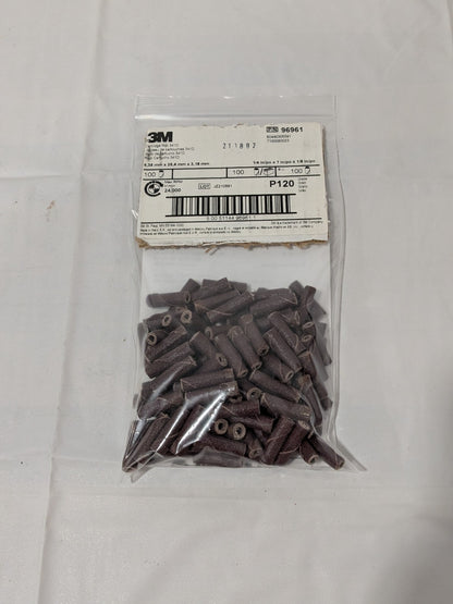 3M Straight Cartridge Roll: 1/4" Dia, 120 Grit, AO Pack of 100 7100080023