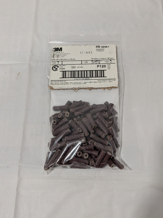 3M Straight Cartridge Roll: 1/4" Dia, 120 Grit, AO Pack of 100 7100080023