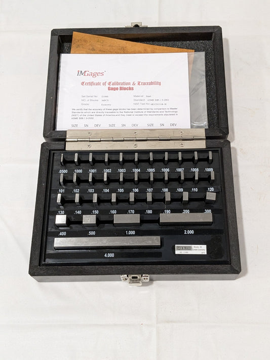 IMGAGES Gage Block Set: 0.05 to 4'' Range, 36 Pc, Economy Grade, Steel 630-4105