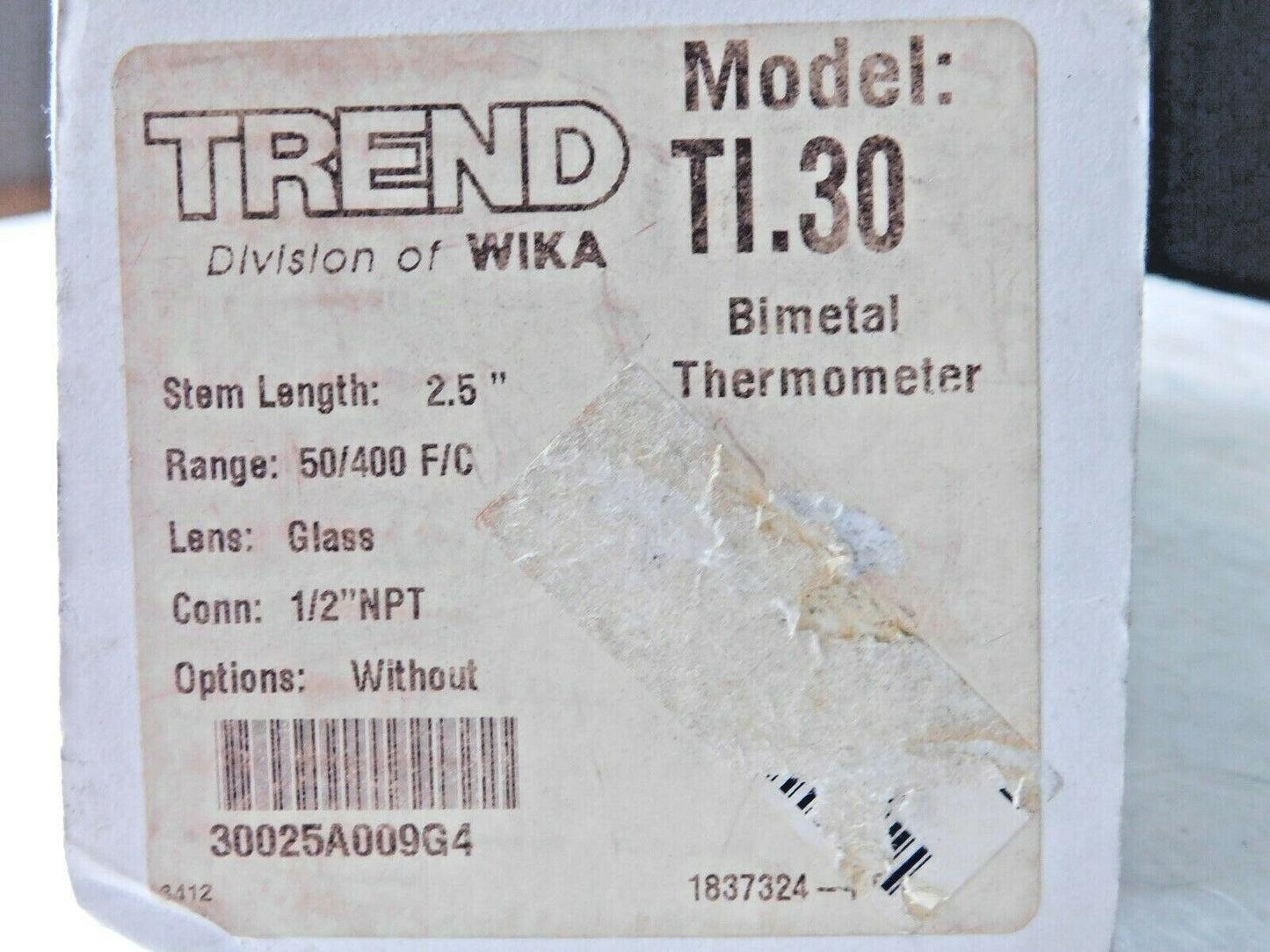 Wika Bi-Metal Thermometer SS 2-1/2" Stem 50 to 400° F TI.30 30025A009G4