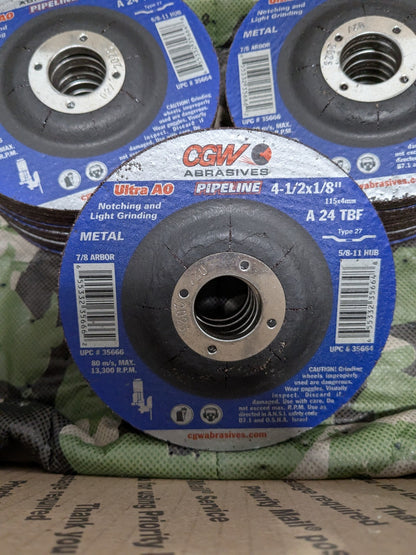 CGW Depressed-Center Wheel: 4-1/2" Dia, 1/8" Thick, 7/8" Hole Qty 25 35666