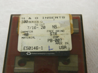 H&G Inserts Chasers 100 Series 7/16"-20 NF 40 STR HSS Qty. 4 E50146-1
