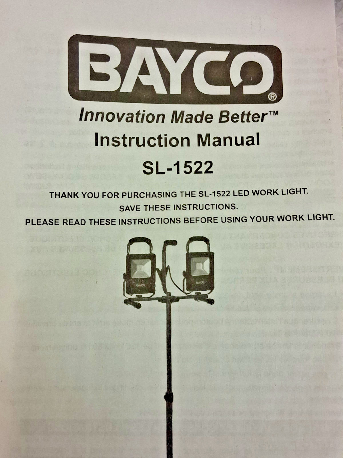 Bayco 20 Watt Tripod Electric Portable LED Light SL-1522