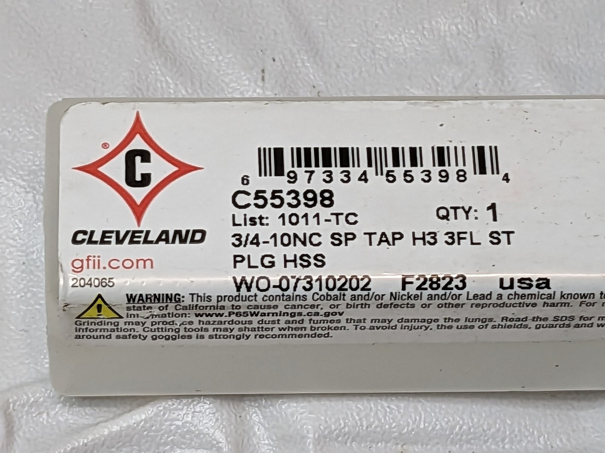 Cleveland Spiral Point Plug Tap HSS 3/4-10NC H3 3FL 1011-TC C55398