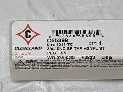 Cleveland Spiral Point Plug Tap HSS 3/4-10NC H3 3FL 1011-TC C55398