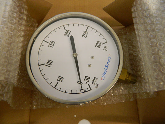 WORKSMART Pressure Gauge: 4 1/2 " Dial Lower Mount ws-pe-268