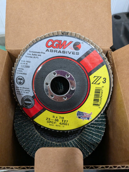 Flap Disc: 5" Dia, 7/8" Hole, Zirconia Alumina, Type 27 Qty 10 42501