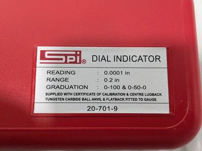 SPI Dial Drop Indicator 0.2" Range 0-100 &amp; 0-50-0 Grad 0.0001" Rea