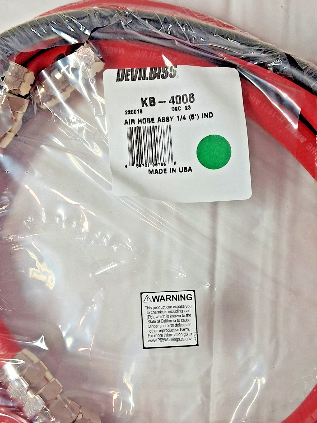 DeVilbiss 6ft Air Fluid Hose Assembly For KBII Pressure Cup 1 PC KB-4006