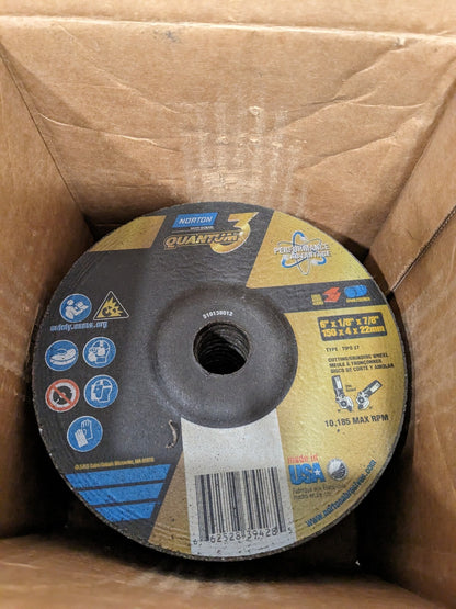 NORTON Grinding Wheel: T27, 6" Dia, 1/8" Thick, 7/8" Hole Qty 19