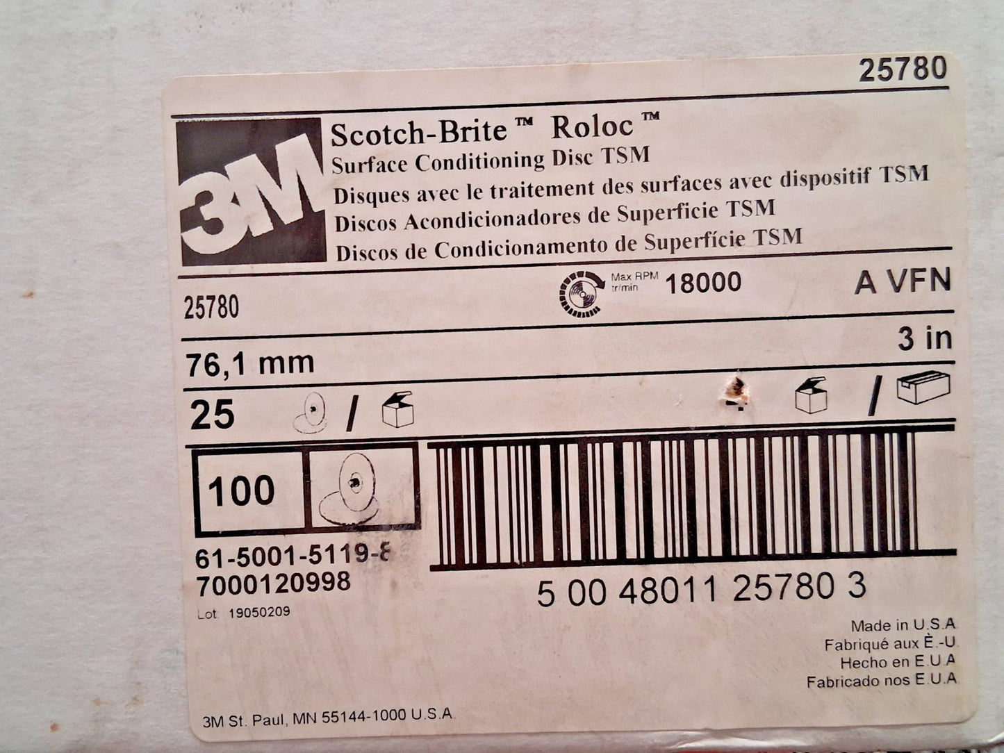 3M NonWoven Silicon Carbide Quick-Change Discs QTY25 Roloc TSM 3" Dia 7000120998