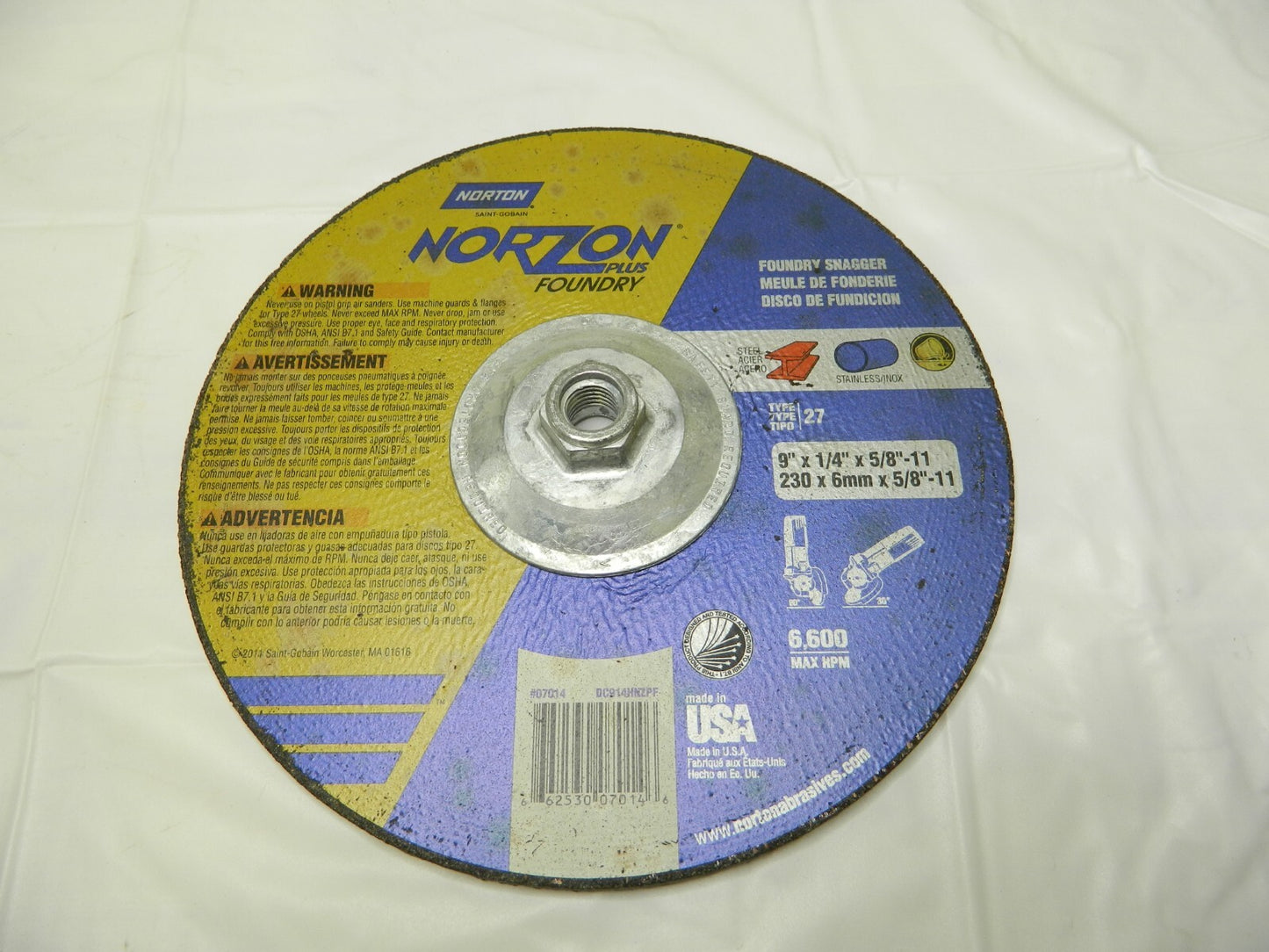 NORTON Depressed Center Wheel: Type 27, 9″ Dia, Ceramic Qty 10 66253007014