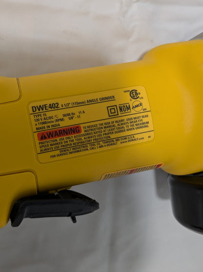 DeWALT Corded Angle Grinder 4-1/2" Wheel Dia, 11000 RPM DWE402