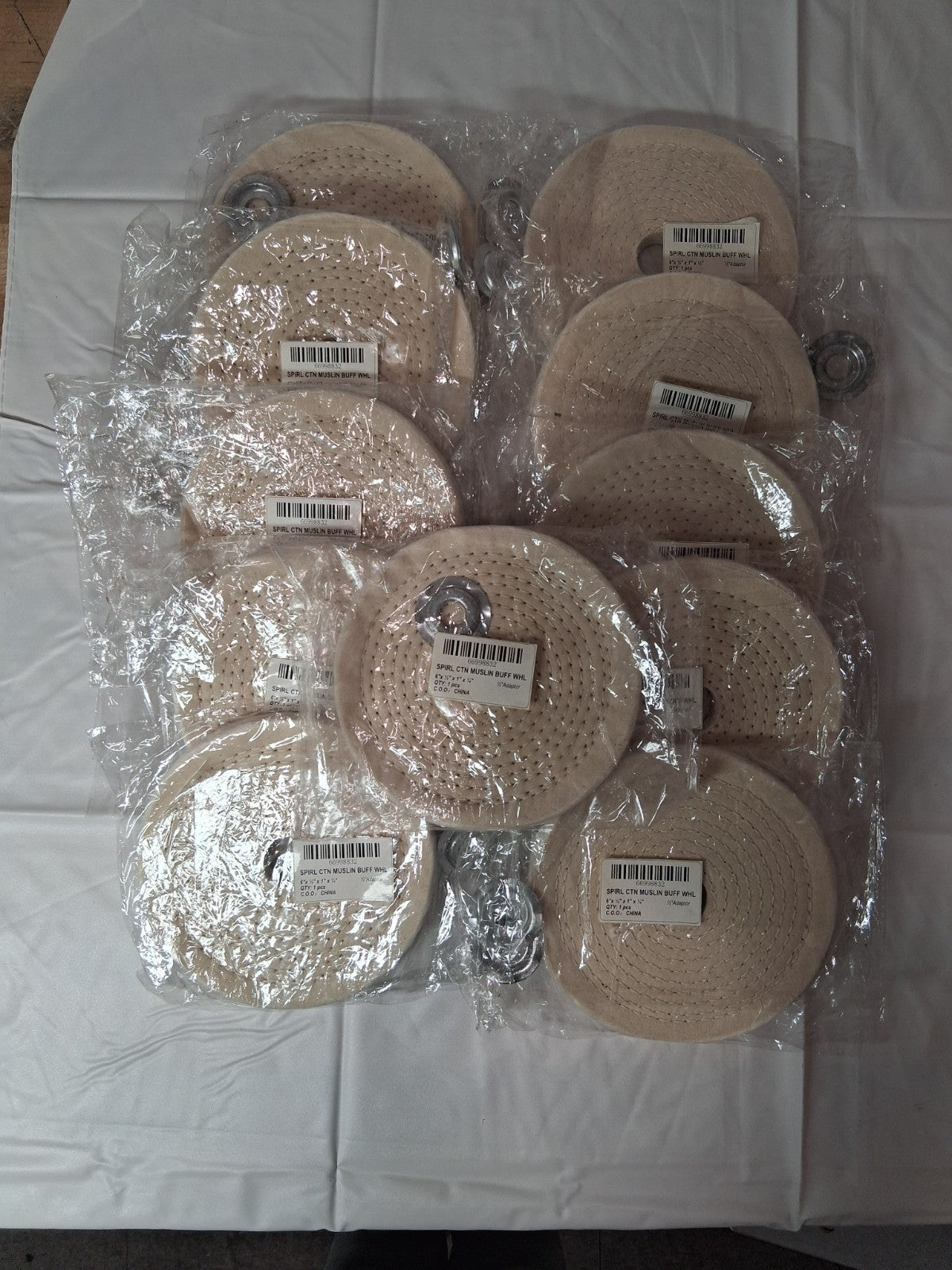 QTY 11 Cotton Muslin Spiral Sewn Buffing Wheel 6" x 1/2" x 1" x 1