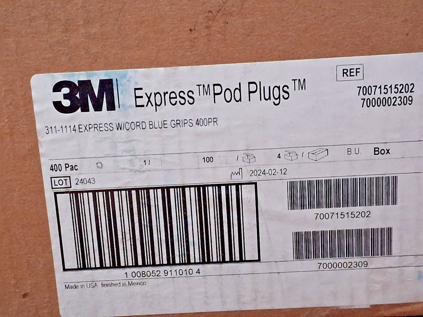 3M Corded n-Metal Detectable Earplugs QTY100 25 dB 7000002309