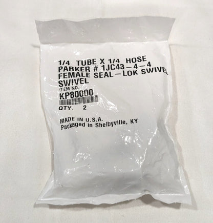 PARKER Female Seal-Lok Swivel Fitting 1/4 Tube x 1/4 Hose   *2 PACK*  1JC43-4-4