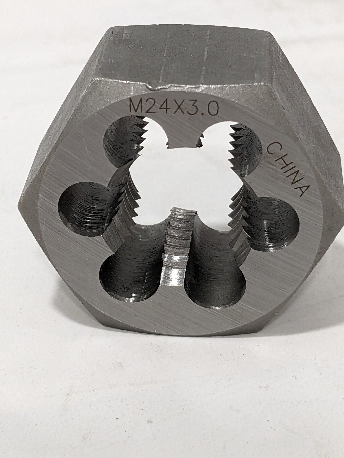 Hex Rethreading Die: M24x3, 1" Thick, Right Hand, Carbon Steel 364-0243