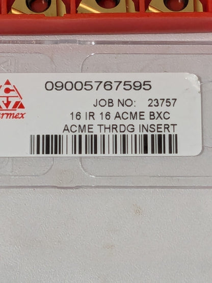 CARMEX Laydown Threading Insert: 16 IR 16 ACME BXC, Carbide Qty 10 05767595