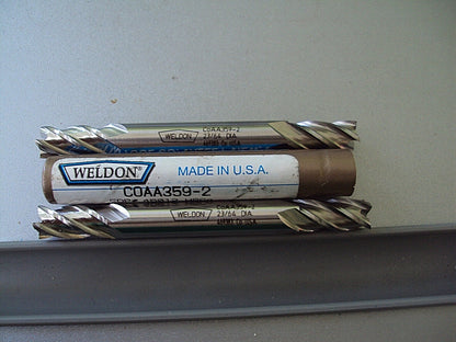 Weldon Double End Mills 23/64" x 3/4" x 3-1/2" 4F HSCo QTY 2  COA