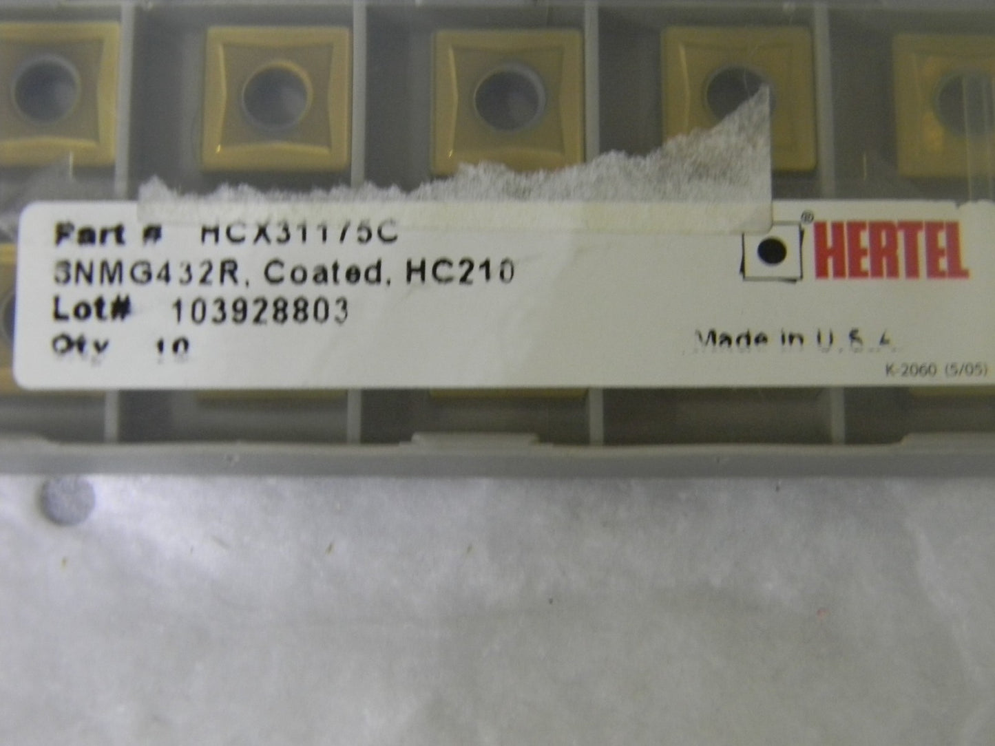 Hertel Carbide Turning Insert SNMG432R Grade-HC210 TiN Coated Box of 6