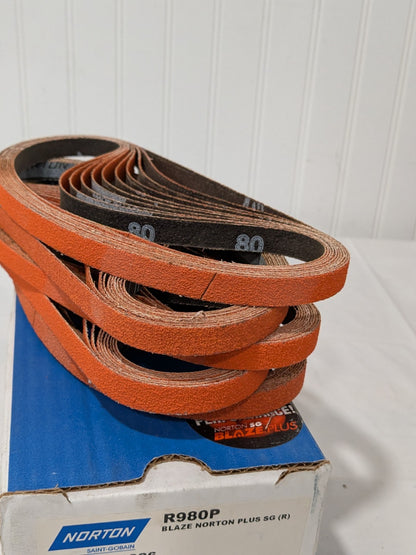 (50) Norton Abrasive Belt: 1/2" Wide, 24" OAL, 80G, Ceramic Alumina 69957398026