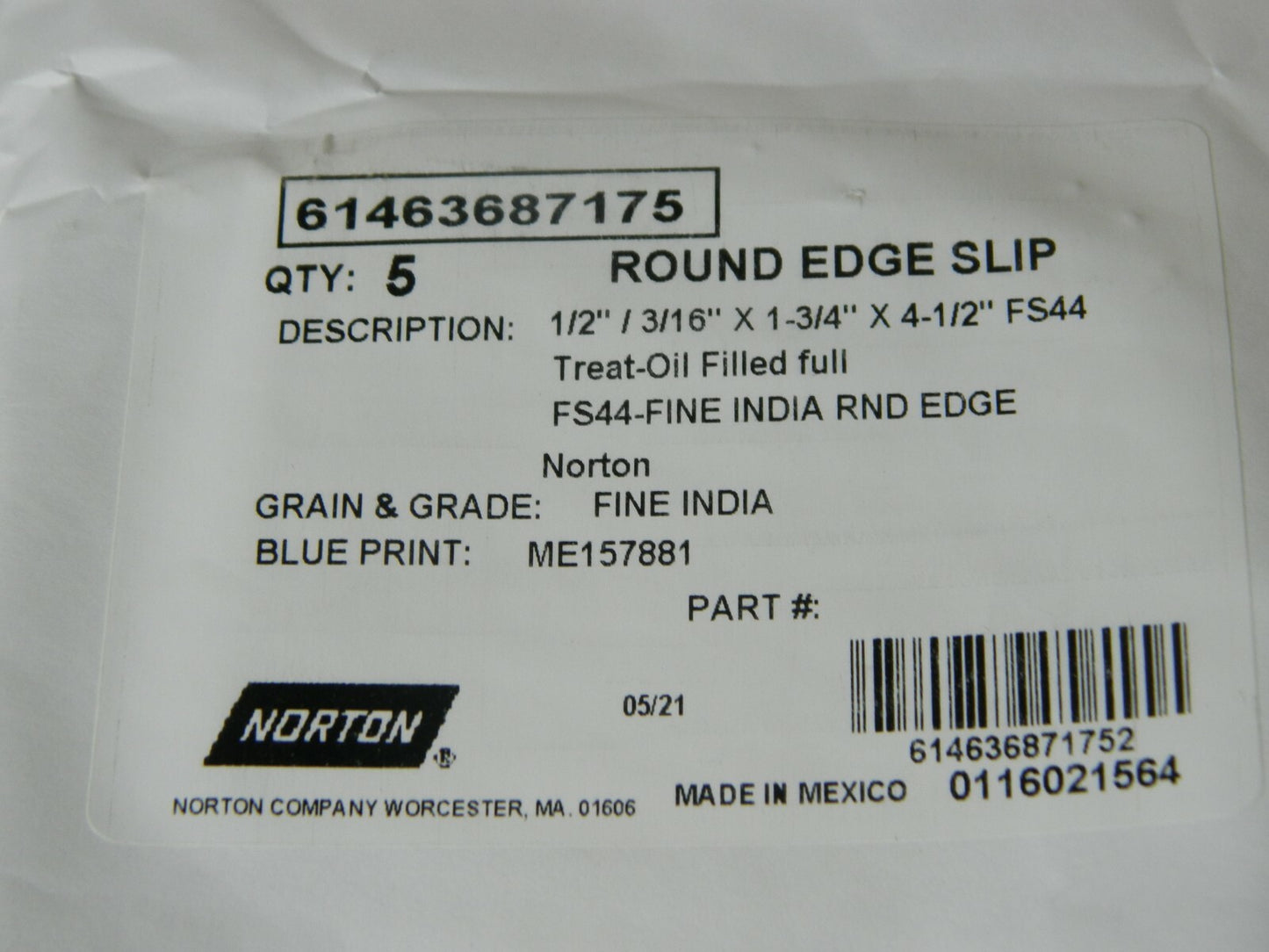 Norton Alum Oxide Sharpening Stone 4-1/2"L 1-3/4"D 1/2" Thick Qty