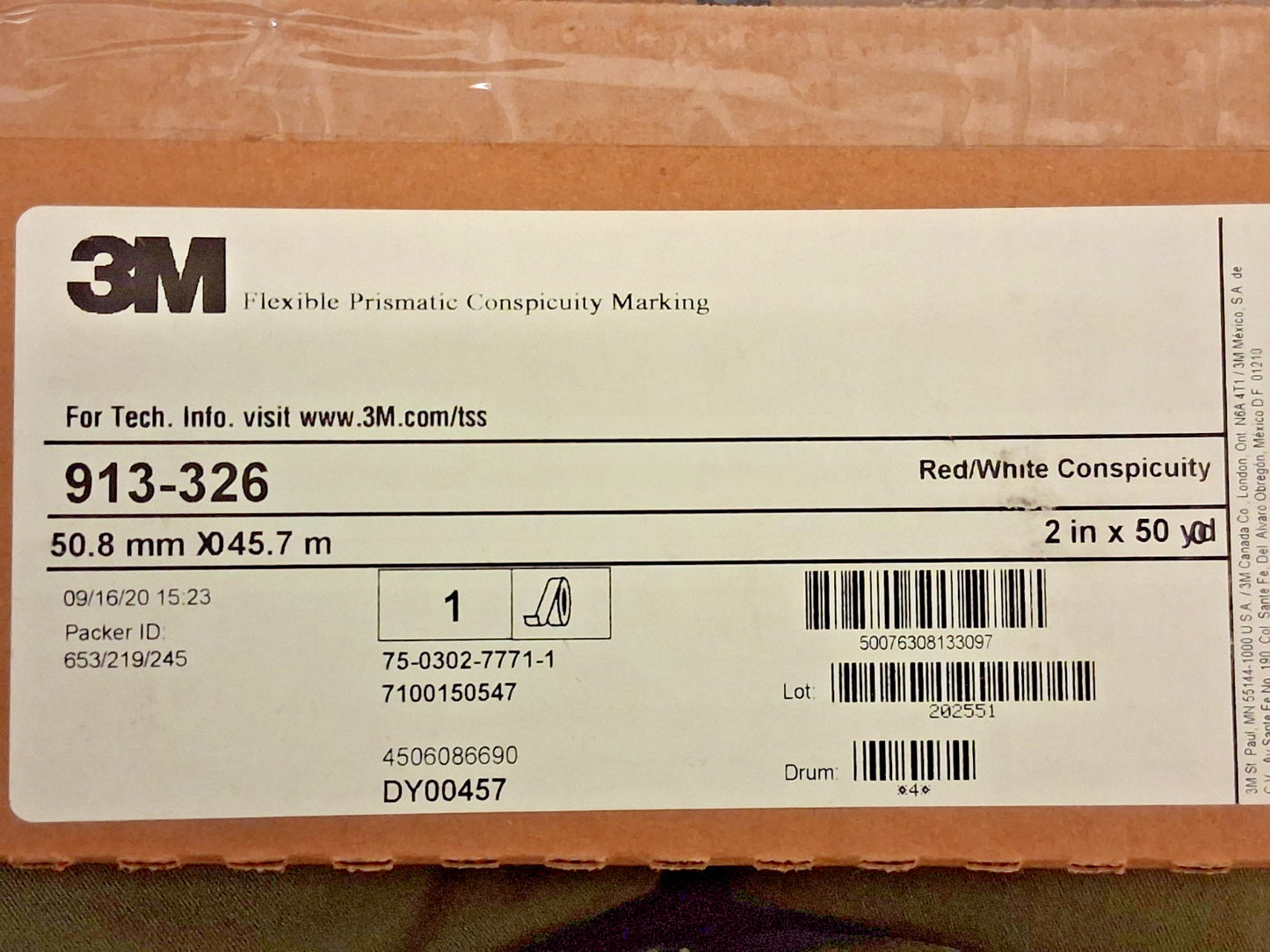 3M Red/White Reflective OSHA Conspicuity Tape 1-1/2" Wide 7100175825