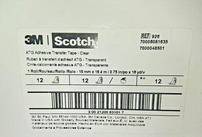Scotch Adhesive Transfer Tape 3/4" Wide 18 yd 12 Rolls 7000048501